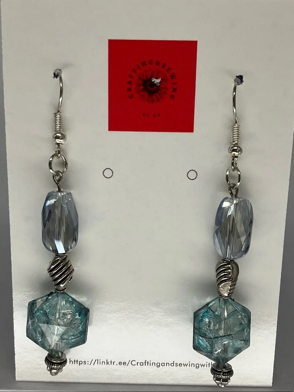 Silver-Tone Drop Earrings with Teal and Light Blue Beads